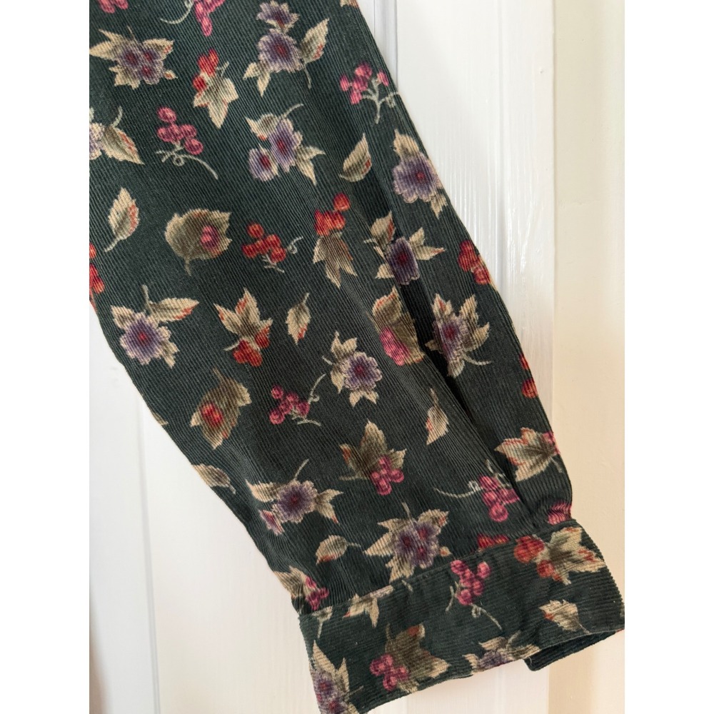 Vintage Susan Bristol Floral Pinwale Corduroy Maxi Dress Green Drop Waist 12 - Picture 15 of 16